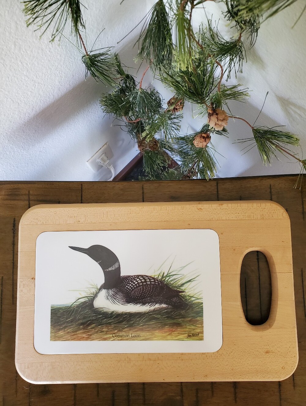 Vintage John Marshall Common Loon Wood Ceramic Tile Cutting Board Trivet Cabin - Picture 6 of 9